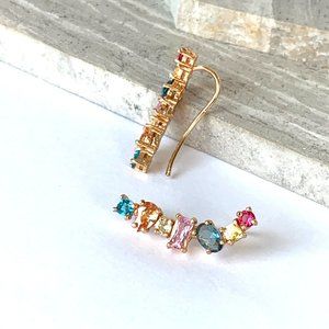 NEW~ Anthropologie Rainbow Stone Crawler Earrings